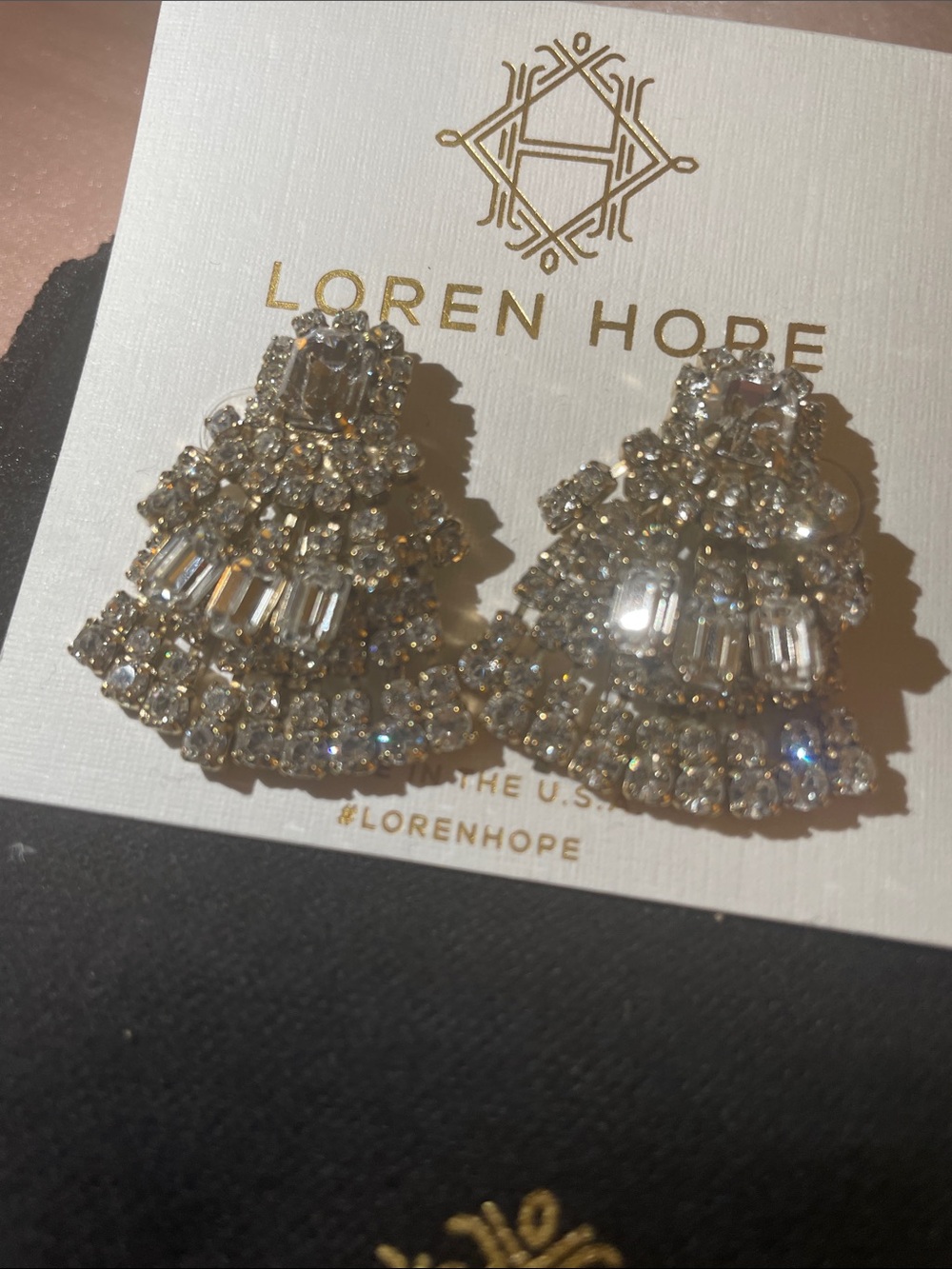 NWT Loren Hope Gold Crystal Tiered Chandelier Earrings